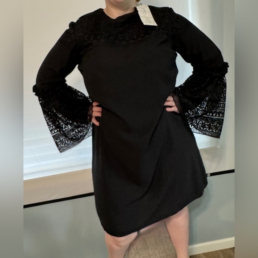 Annah Hariri Cute Black dress with cute sleeves size 14 runs small lace